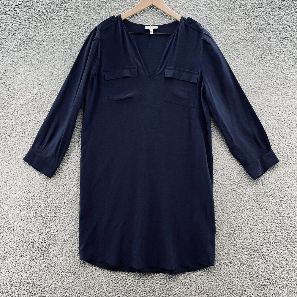 Joie Dress Navy Blue Silk 3/4 Sleeve V Neck Mini Sheath
